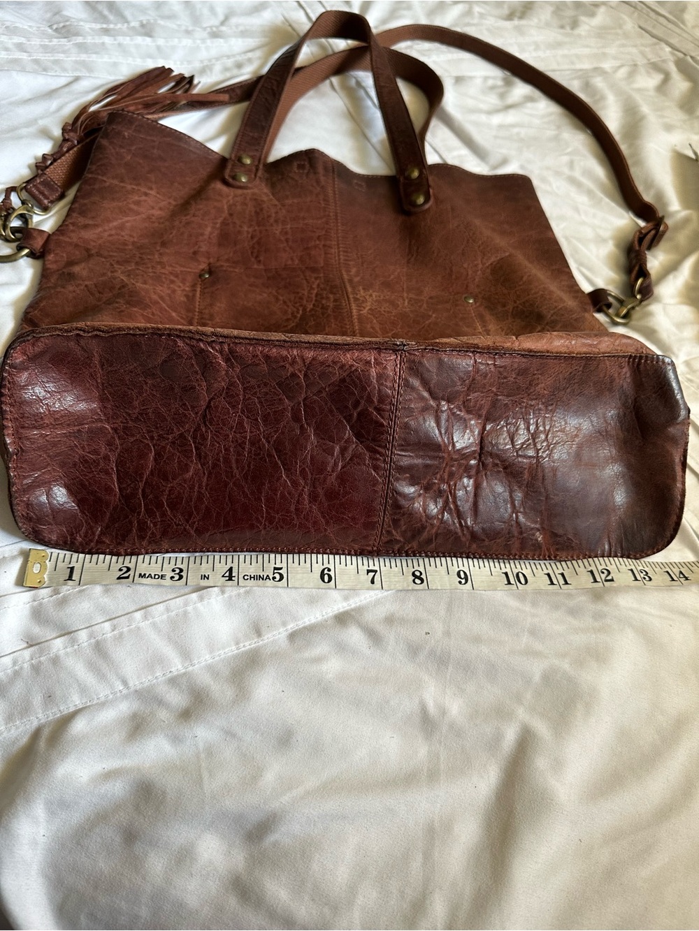 Lucky Brand Brown Leather Tassel Tote Shoulder Crossbody Bag - Picture 7 of 10